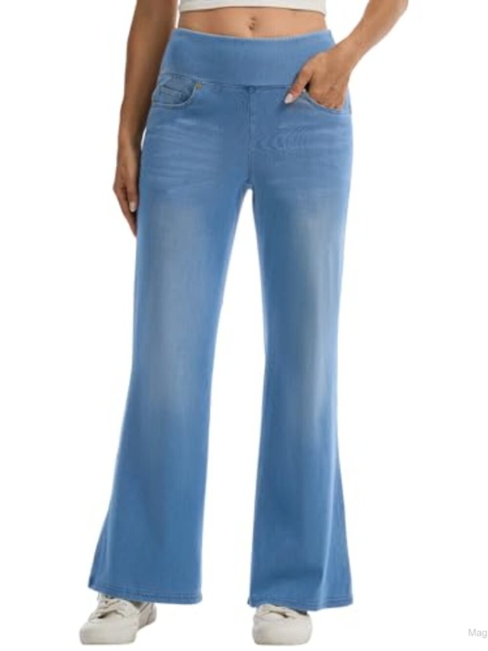 Stretchy Bell Bottom Jeans High Waisted Pull On Flare Leggings with Pockets